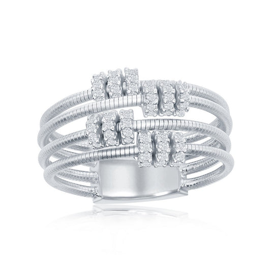 Sterling Silver Designer Ring, Set with CZ, Bonded with Platinium, MADE IN ITALY