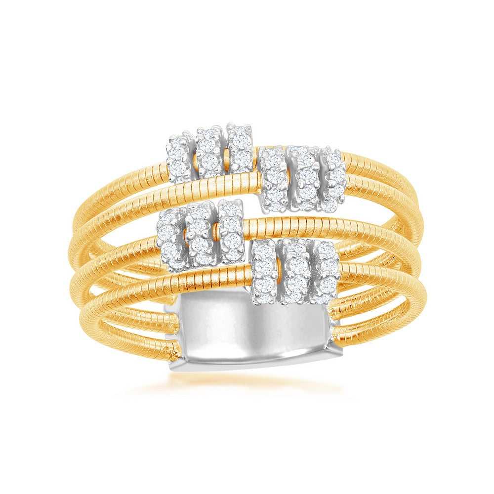Sterling Silver Designer Ring, Set with CZ, Bonded with 14K Gold, MADE IN ITALY