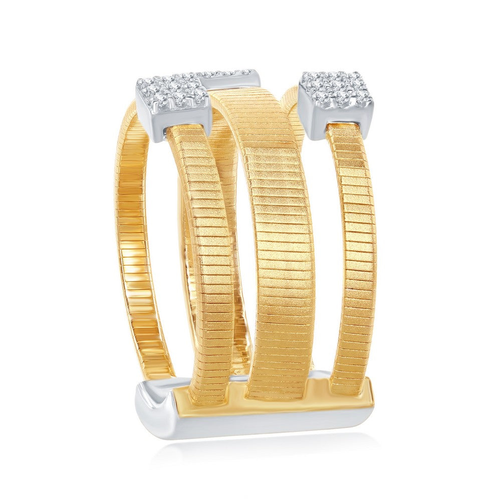 Sterling Silver Designer Ring, Set with CZ, Bonded with 14K Gold, MADE IN ITALY
