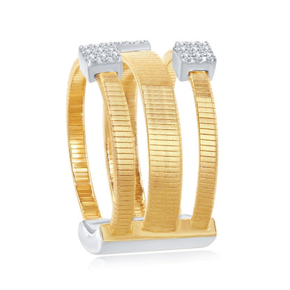 Sterling Silver Designer Ring, Set with CZ, Bonded with 14K Gold, MADE IN ITALY