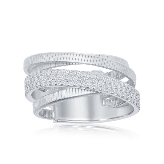 Sterling Silver Designer Ring, Set with CZ, Bonded with Platinium,  MADE IN ITALY