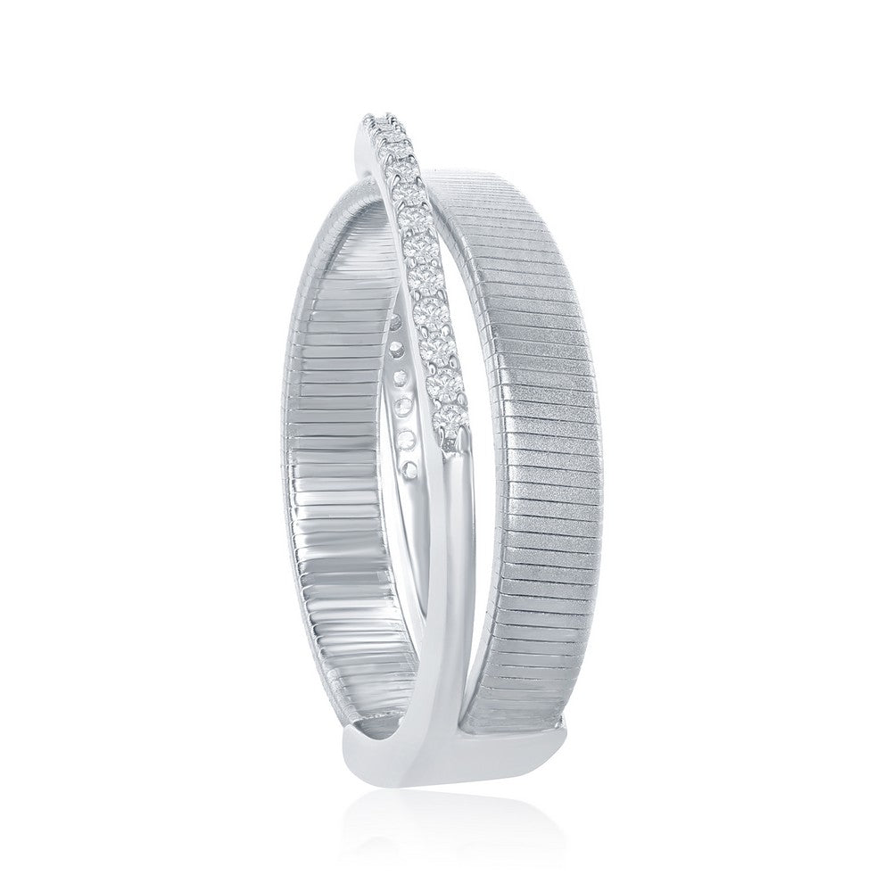 Sterling Silver Designer Ring, Set with CZ, Bonded with Platinium, MADE IN ITALY