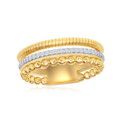 Sterling Silver Designer Ring, Set with CZ, Bonded with 14K Gold, MADE IN ITALY