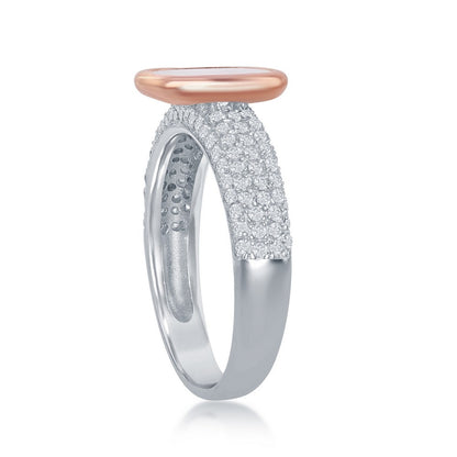 Sterling Silver Rose Gold Plated Square Mother of Pearl Micro Pave Band Ring