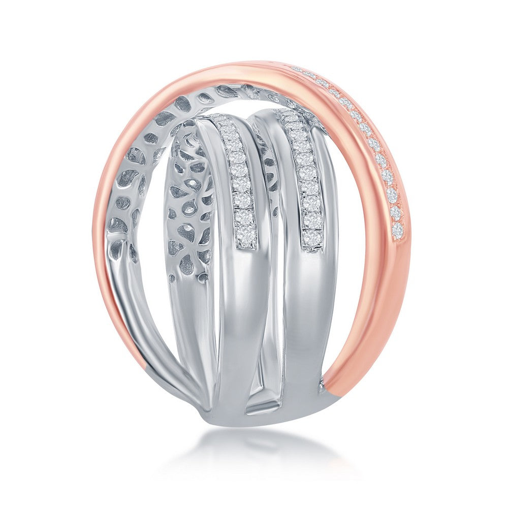 Sterling Silver Two-Tone Rose Gold Plated CZ 'X' Ring