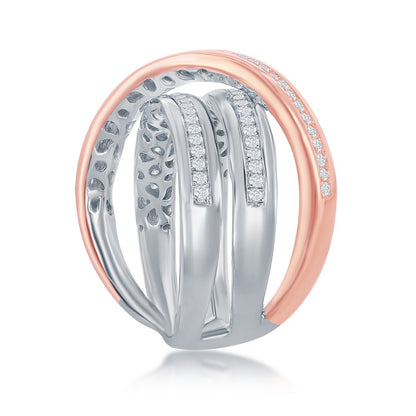 Sterling Silver Two-Tone Rose Gold Plated CZ 'X' Ring