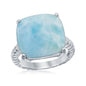 Sterling Silver Four-Prong Square Larimar with Rope Design Band Ring
