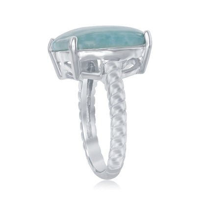 Sterling Silver Four-Prong Square Larimar with Rope Design Band Ring