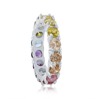 Sterling Silver Rainbow CZ Eternity Band Ring