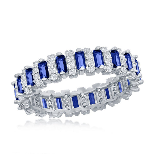 Sterling Silver Round & Baguette Eternity Ring - Blue Spine