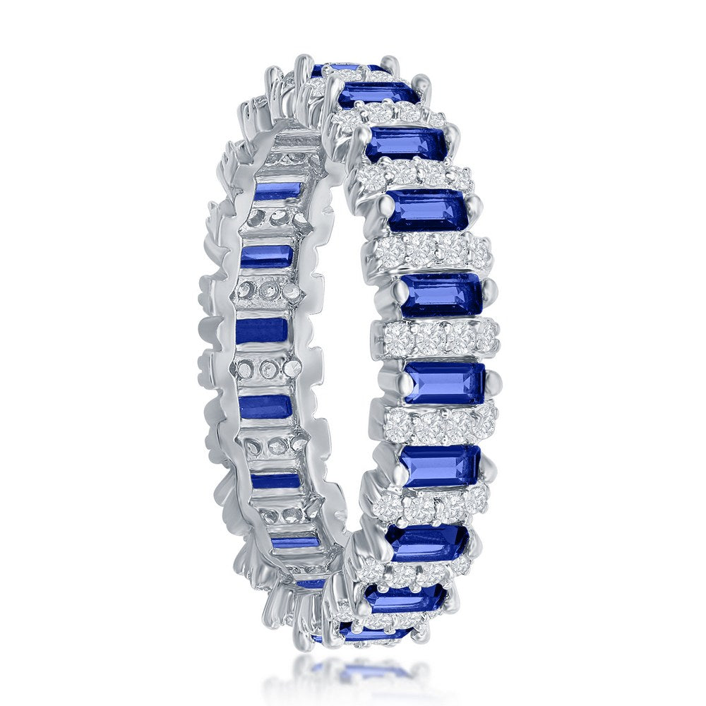 Sterling Silver Round & Baguette Eternity Ring - Blue Spine