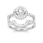 Sterling Silver Halo Style CZ Engagement and Wedding Ring Set