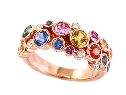 EFFY 18K ROSE GOLD DIAMOND AND MULTICOLOR SAPPHIRE RING