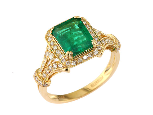 EFFY 14K YELLOW GOLD DIAMOND,NATURAL EMERALD RING