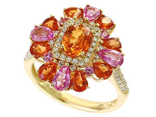 EFFY 14K YELLOW GOLD DIAMOND,ORANGE SAPPHIRE,PINK SAPPHIRE RING