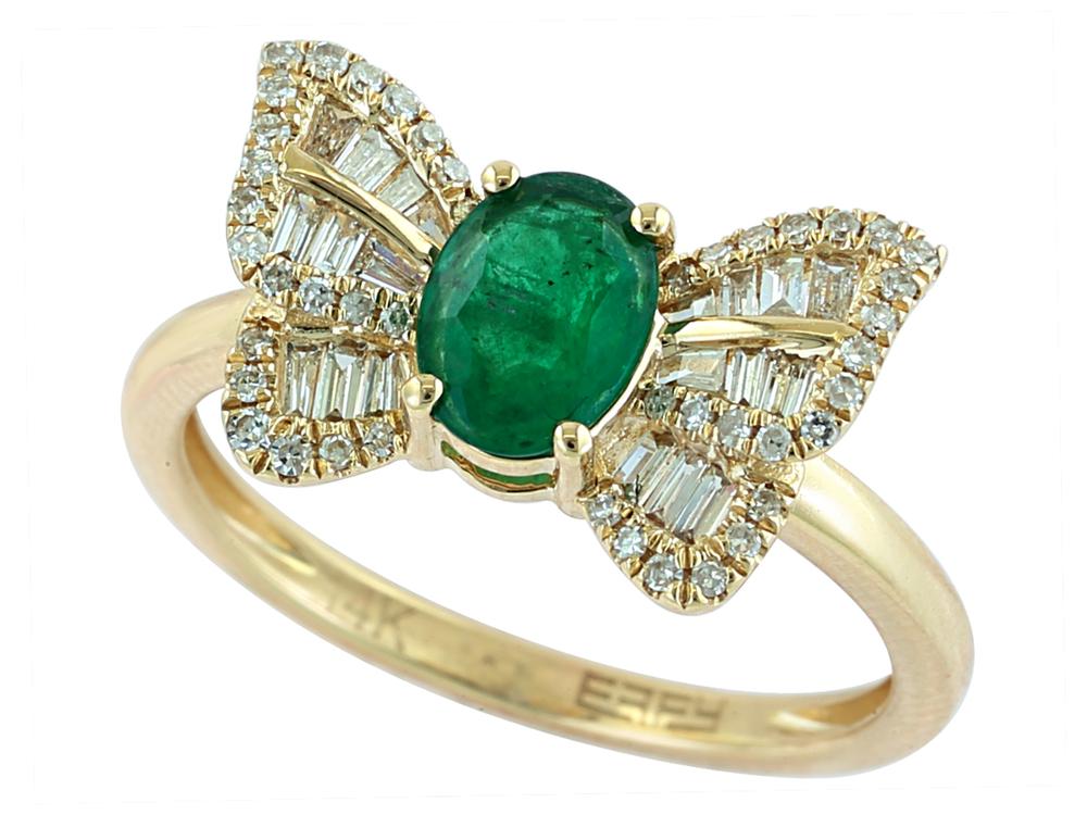 EFFY 14K YELLOW GOLD DIAMOND,NATURAL EMERALD RING