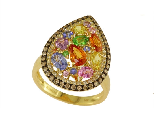 EFFY 14K YELLOW GOLD DIAMOND,ESPRESSO DIAMOND,NATURAL CEYLON SAPPHIRE,ORANGE SAPPHIRE,PINK SAPPHIRE,PURPLE SAPPHIRE,TSAVORITE,YELLOW SAPPHIRE RING