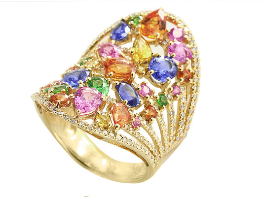 EFFY 14K YELLOW GOLD DIAMOND,ORANGE SAPPHIRE,PINK SAPPHIRE,NATURAL SAPPHIRE,TSAVORITE,YELLOW SAPPHIRE RING