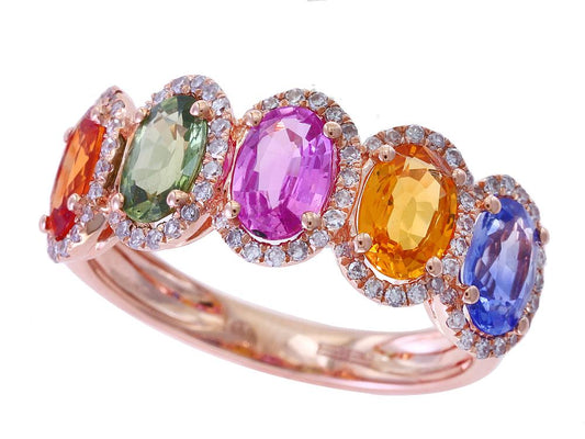 EFFY 14K YELLOW GOLD DIAMOND,GREEN SAPPHIRE,ORANGE SAPPHIRE,PINK SAPPHIRE,NATURAL SAPPHIRE,YELLOW SAPPHIRE RING