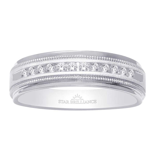 14K White Gold 1/4 Ct.Tw. Diamond Mens Machine Band