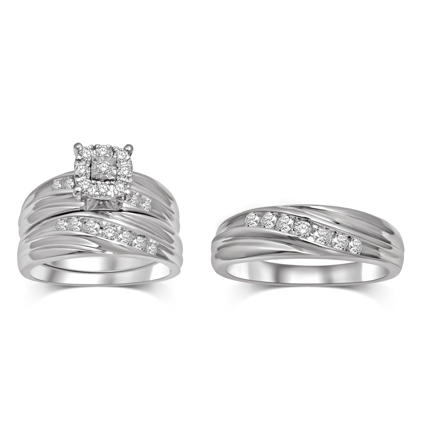Composite Diamond 5/8 Ctw Trio Ring Set in Sterling Silver