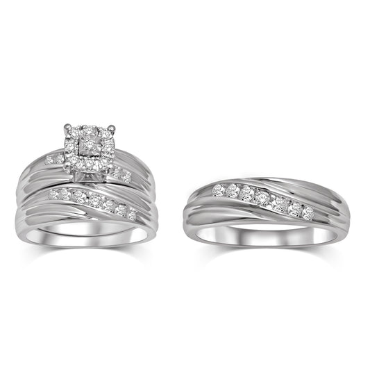 Composite Diamond 5/8 Ctw Trio Ring Set in Sterling Silver