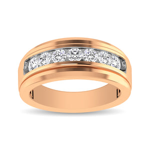 10K Rose Gold 1/4 Ctw Round Cut Diamond Mens Wedding Band