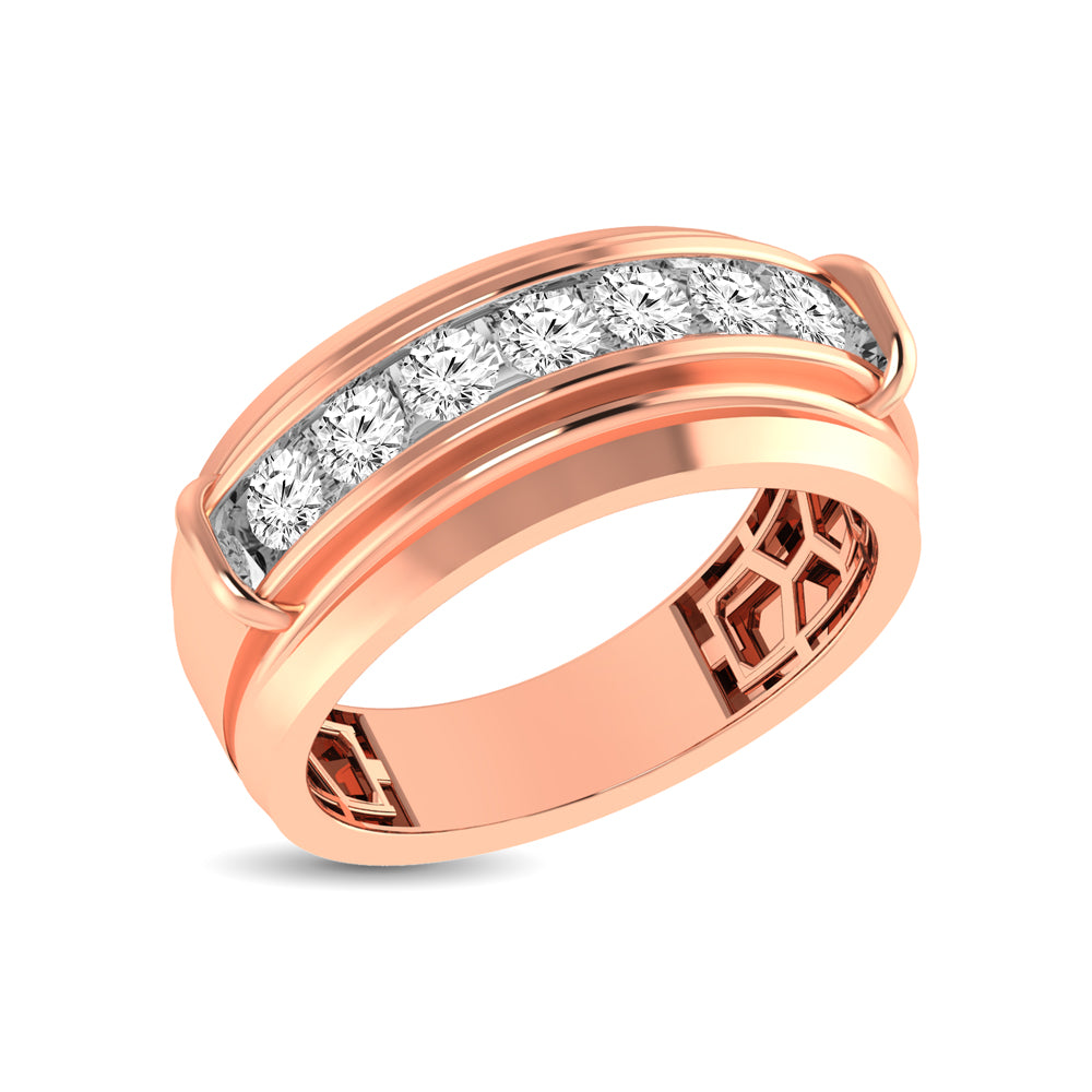 10K Rose Gold 1/4 Ctw Round Cut Diamond Mens Wedding Band