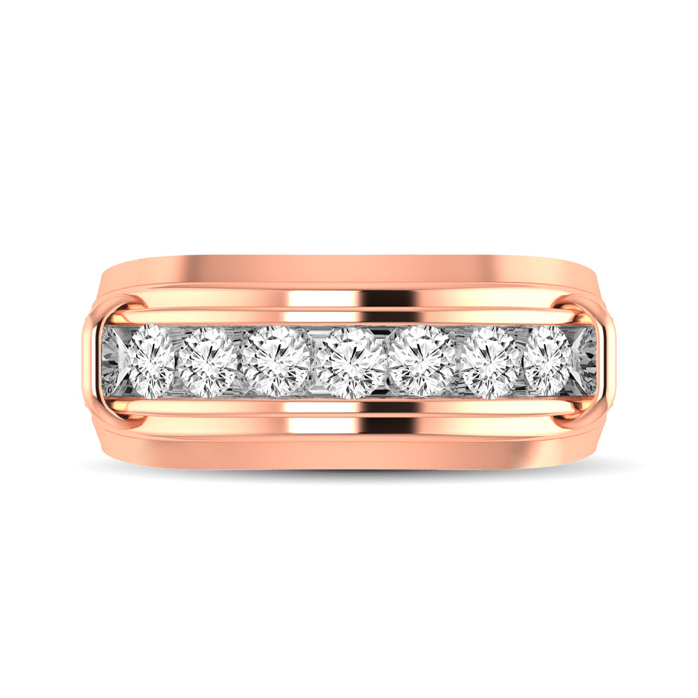 10K Rose Gold 1/4 Ctw Round Cut Diamond Mens Wedding Band