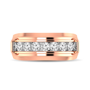 10K Rose Gold 1/4 Ctw Round Cut Diamond Mens Wedding Band