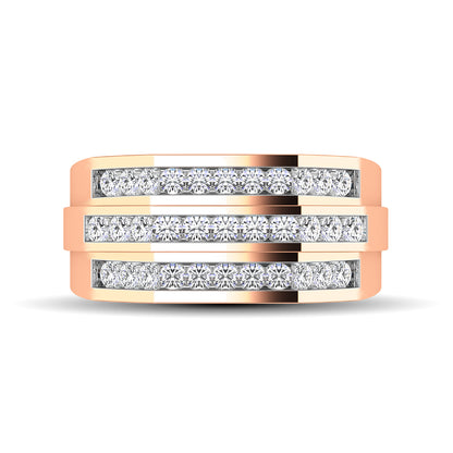 10K Rose Gold 1/4 Ct.Tw. Diamond Triple Row Mens Band