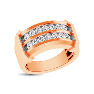 10K Rose Gold 1/5 Ctw Round Cut Diamond Mens Wedding Band