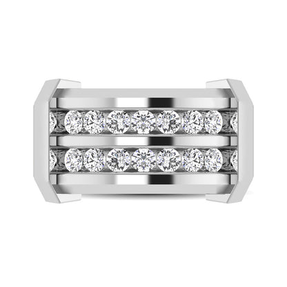 10K White Gold 1/5 Ctw Round Cut Diamond Mens Wedding Band