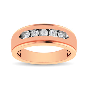 10K Rose Gold 1/6 Ct.Tw. Diamond Illusion Mens Band