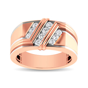 10K Rose Gold 1/2 Ctw Round Cut Diamond Mens Wedding Band