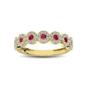 14K Yellow Gold 5/8 Ct.Tw. Diamond & Ruby Stackable Band