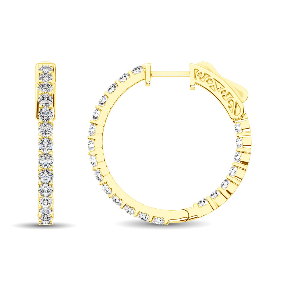 10K Yellow Gold Diamond 1/2 Ct.Tw. In and Out Hoop Earrings