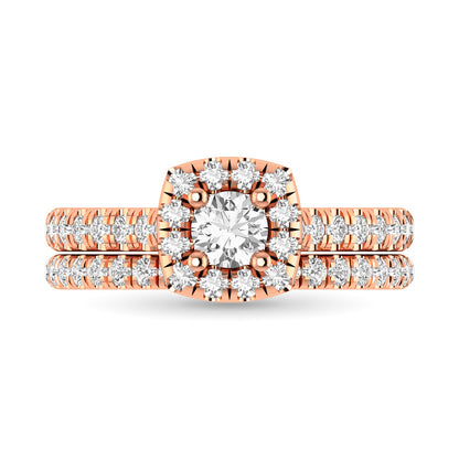 Diamond Classic Shank Single Halo Bridal Ring 1 ct tw Round Cut in 14K Rose Gold