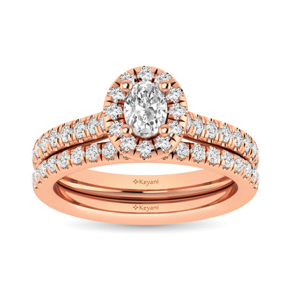 Diamond Classic Shank Single Halo Bridal Ring 1 ct tw Oval Cut in 14K Rose Gold