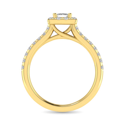 Diamond Classic Shank Single Halo Bridal Ring 1 ct tw Princess Cut in 14K Yellow Gold