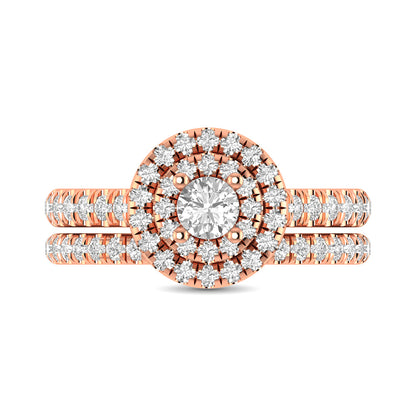 Diamond Classic Shank Double Halo Bridal Ring 1 ct tw Round Cut in 14K Rose Gold