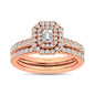 Diamond Classic Shank Double Halo Bridal Ring 1 ct tw Emerald Cut in 14K Rose Gold