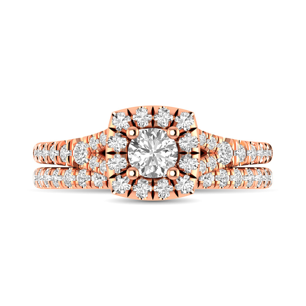 Diamond  Split Shank Single Halo Bridal Ring 1 ct tw Round Cut in 14K Rose Gold
