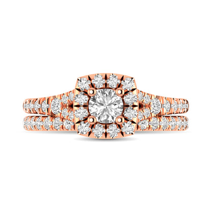 Diamond  Split Shank Single Halo Bridal Ring 1 ct tw Round Cut in 14K Rose Gold