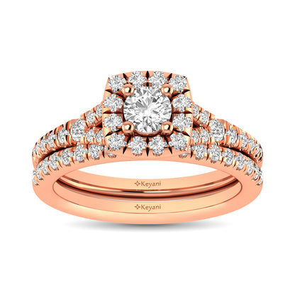 Diamond  Split Shank Single Halo Bridal Ring 1 ct tw Round Cut in 14K Rose Gold