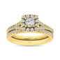 Diamond  Split Shank Single Halo Bridal Ring 1 ct tw Round Cut in 14K Yellow Gold