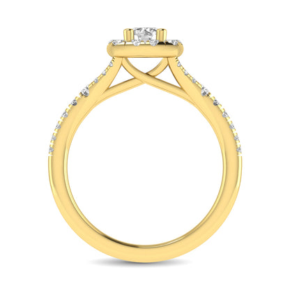 Diamond  Split Shank Single Halo Bridal Ring 1 ct tw Round Cut in 14K Yellow Gold