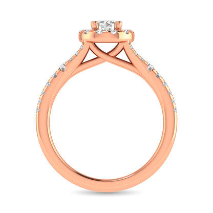 Diamond  Split Shank Single Halo Bridal Ring 1 ct tw Round Cut in 14K Rose Gold