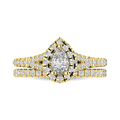 Diamond  Split Shank Single Halo Bridal Ring 1 ct tw Pear Cut in 14K Yellow Gold
