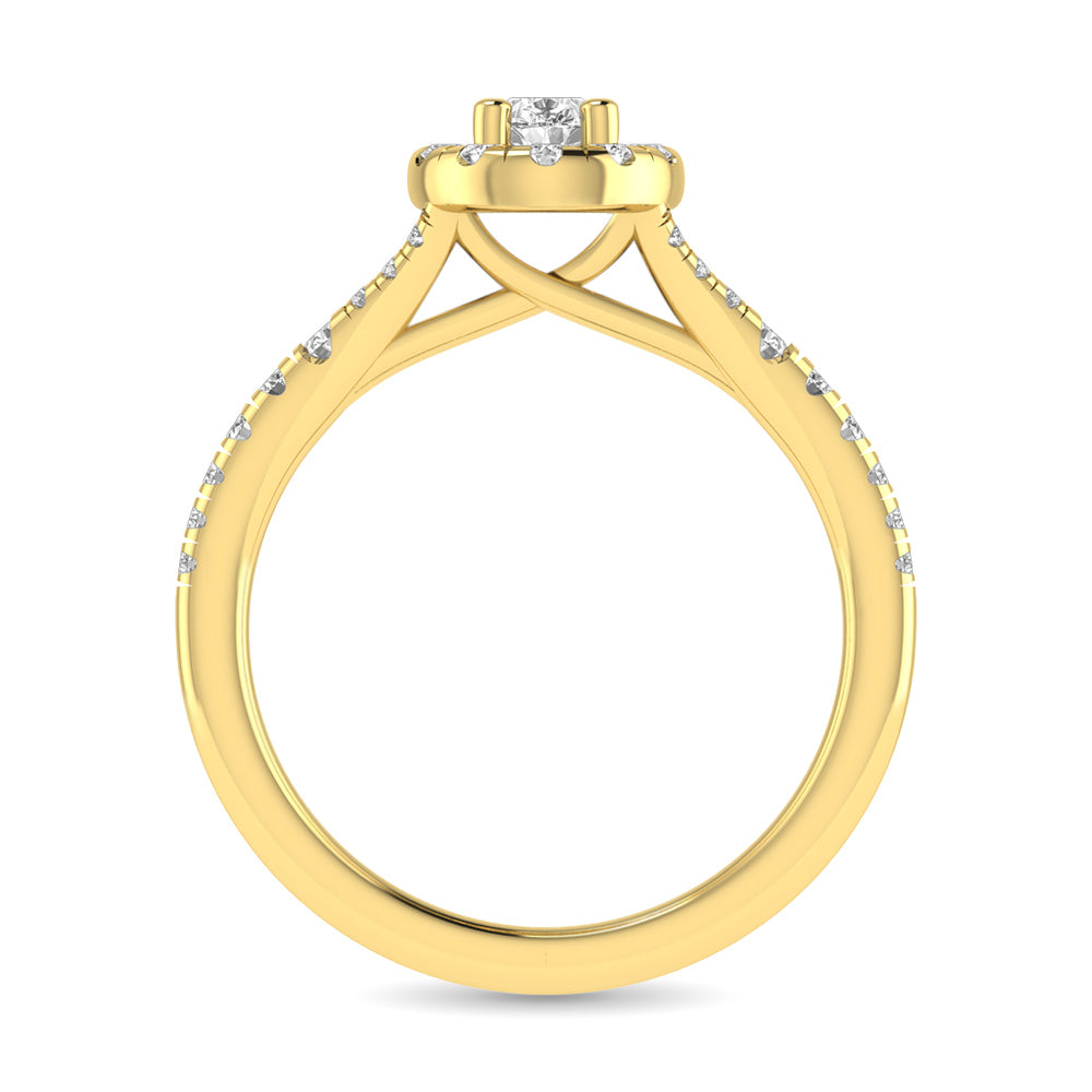 Diamond  Split Shank Single Halo Bridal Ring 1 ct tw Pear Cut in 14K Yellow Gold